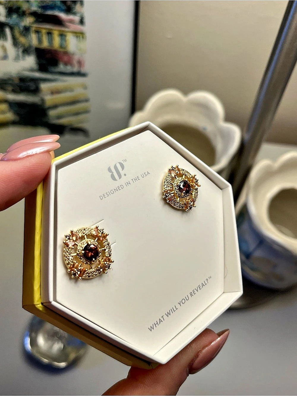 Bomb Party Smokey Topaz Statement Stud Earrings NWT